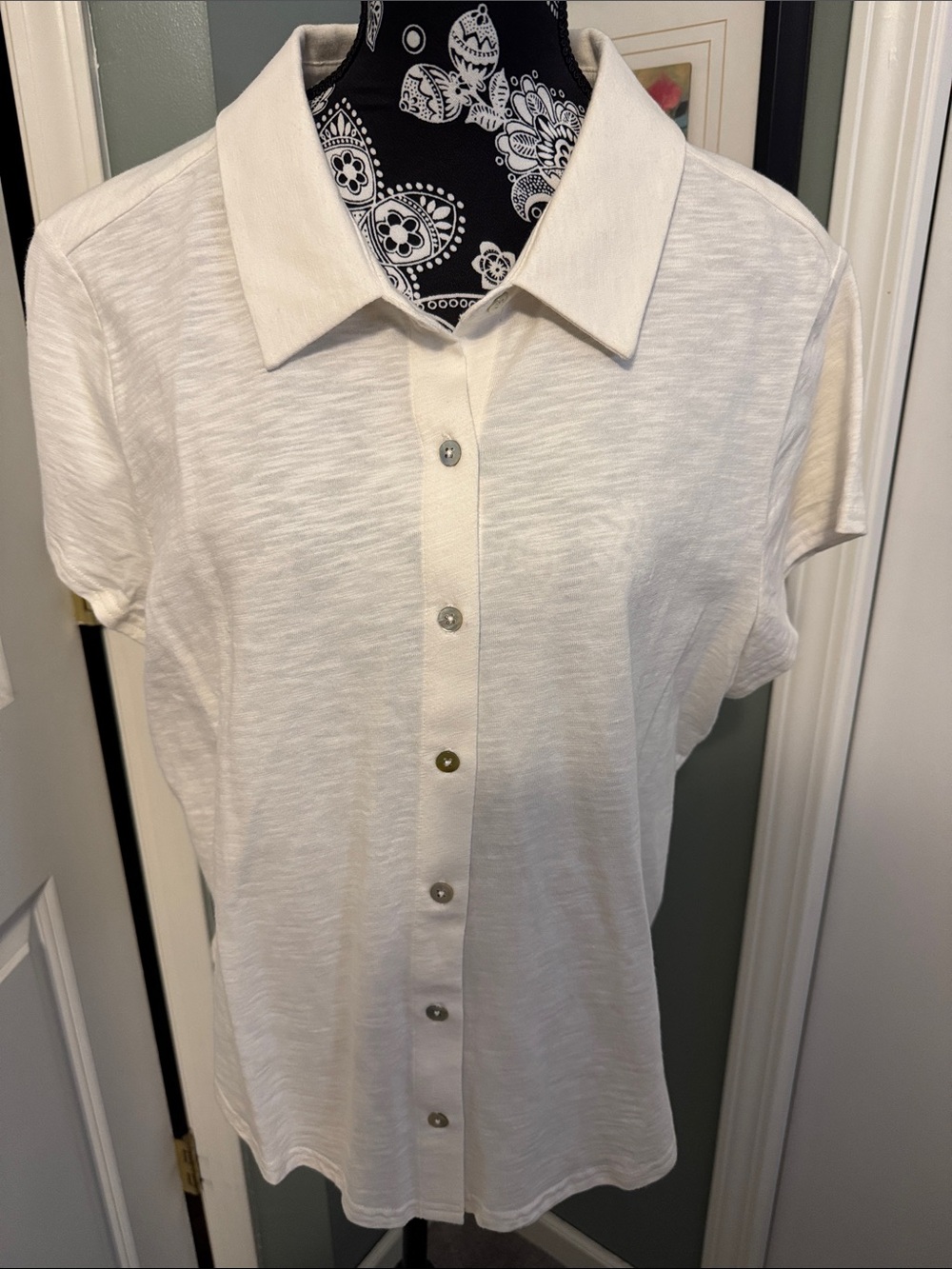 Bailey 44 Cream Button-Front Short Sleeve Collared Top